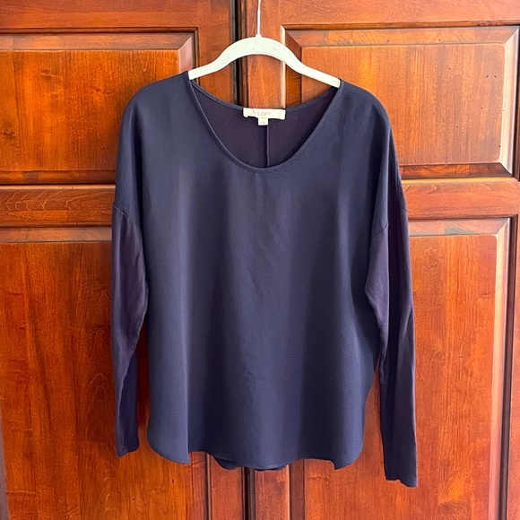 LOFT Tops - Loft Mixed Media Navy Blouse